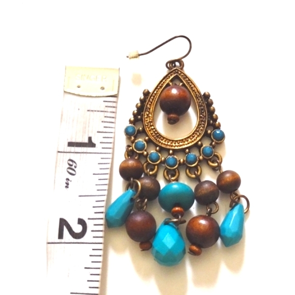 VINTAGE BOHEMIAN WOODEN BEADED NECKLACE AND MATCHING EARRINGS SET - Picture 7 of 8